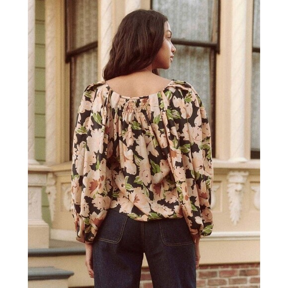The Great The Magpie Blouse Top Floral Printed Smocked Balloon Sleeve L 279860 - Picture 3 of 9